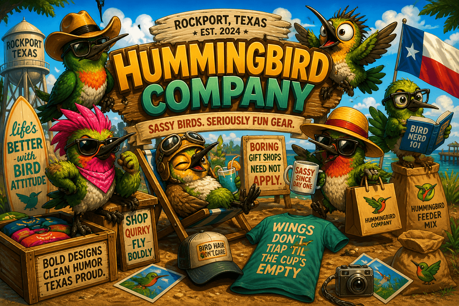 Hummingbird Company — Sassy Birds. Seriously Fun Gear. Rockport, Texas.