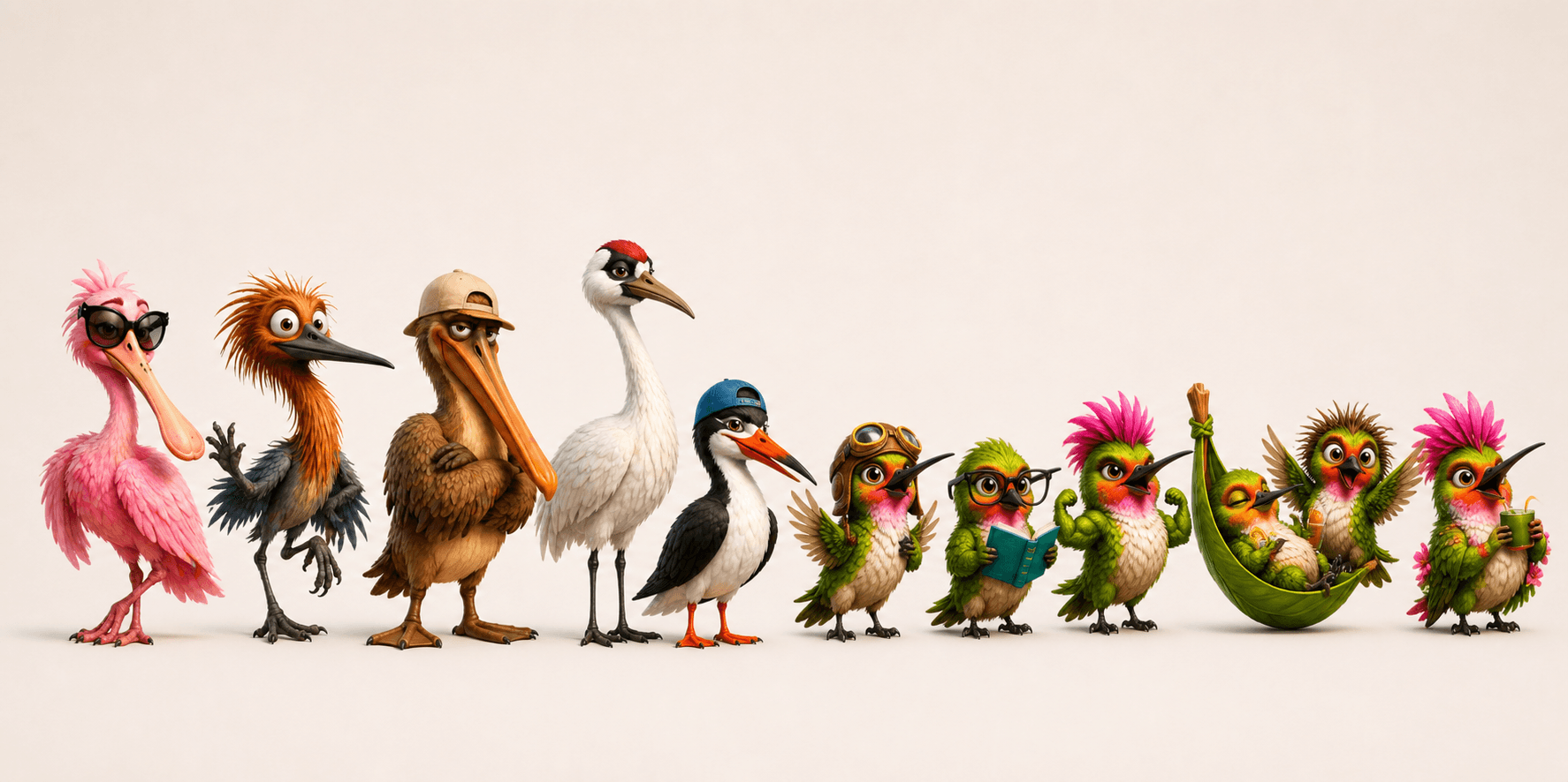 All 11 birds — the Hummingbird Crew and the Coastal Crew