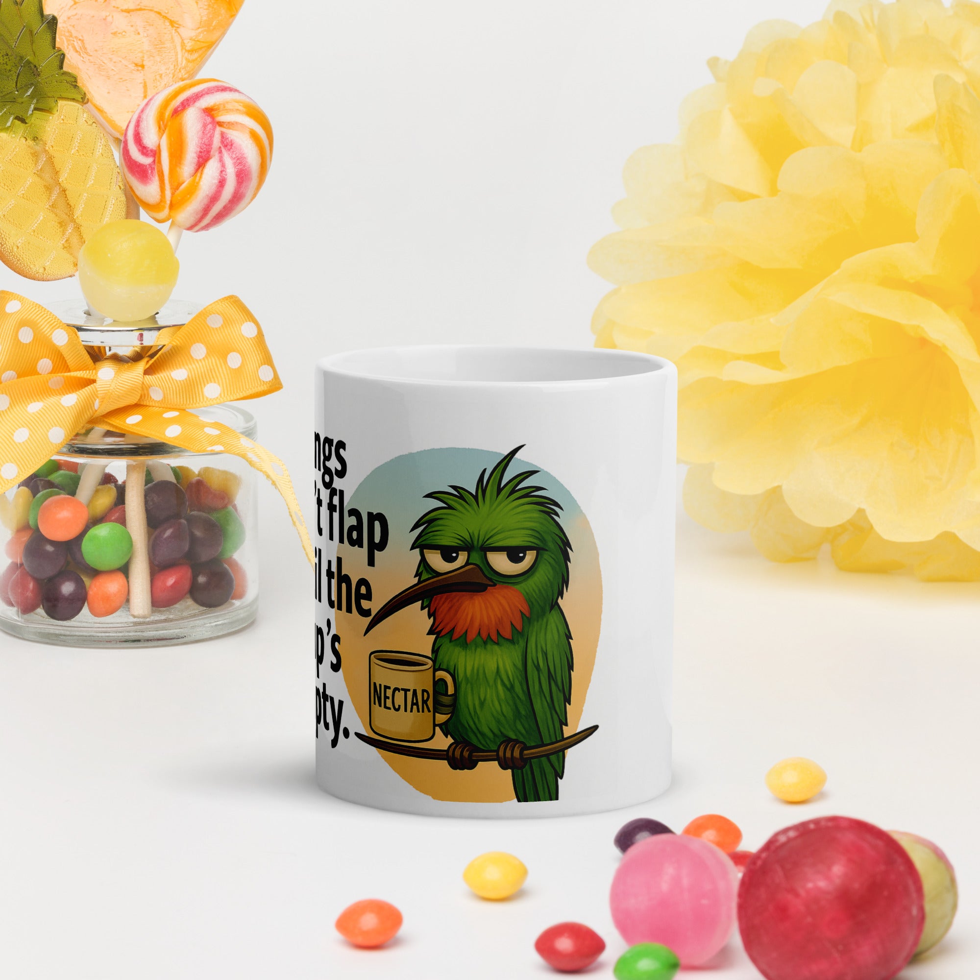 Mug - Wings Don’t Flap ’Til the Cup’s Empty – Grumpy Bird